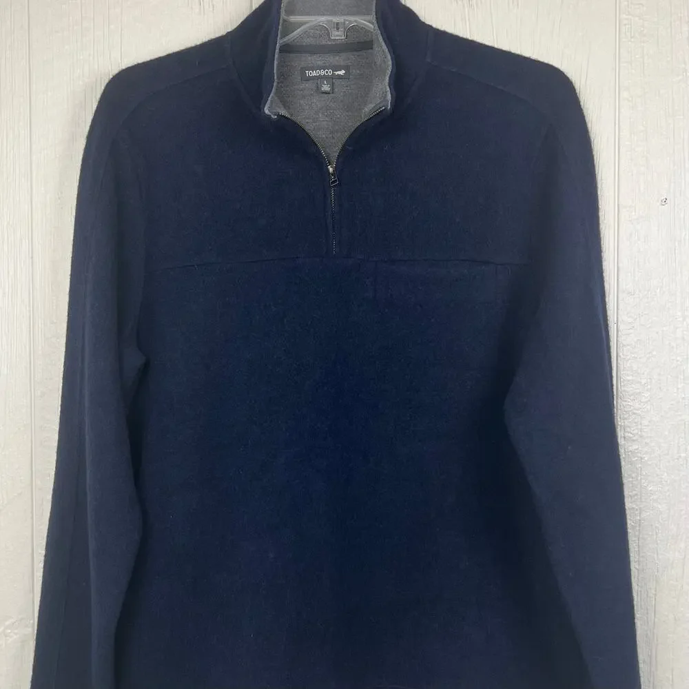 Toad&Co Wool quarter zip pullover men’s Large wool blend mock collar Navy Blue.